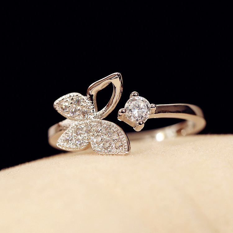 Full Cubic Zirconia Butterfly Open Ring Hypoallergenic 925 Sterling Silver Rings For Women Party Jew - 네이버쇼핑
