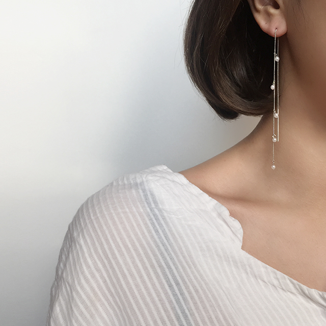 Gold Stick Pearl Drop Earrings Titanium Fashionabl