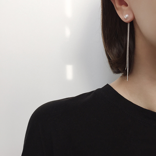 Gold Stick Pearl Drop Earrings Titanium Fashionabl