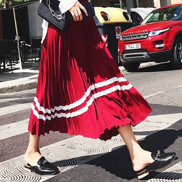 Suede Pleated Long Skirt Fall