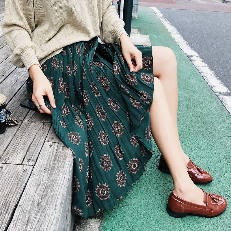 Suede Pleated Long Skirt Fall
