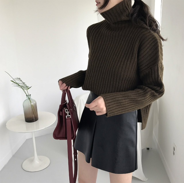 A line slit leather mini skirt 3color Casual desig