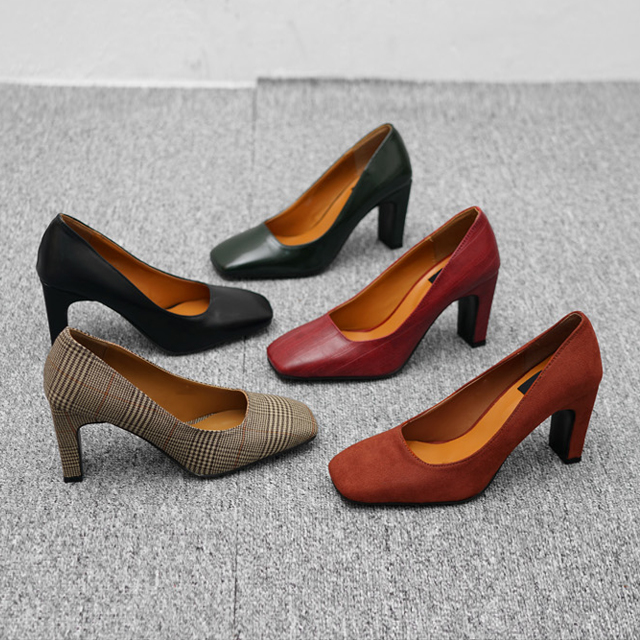Middle Hill Square Check Winter Pumps 1color 5cm W