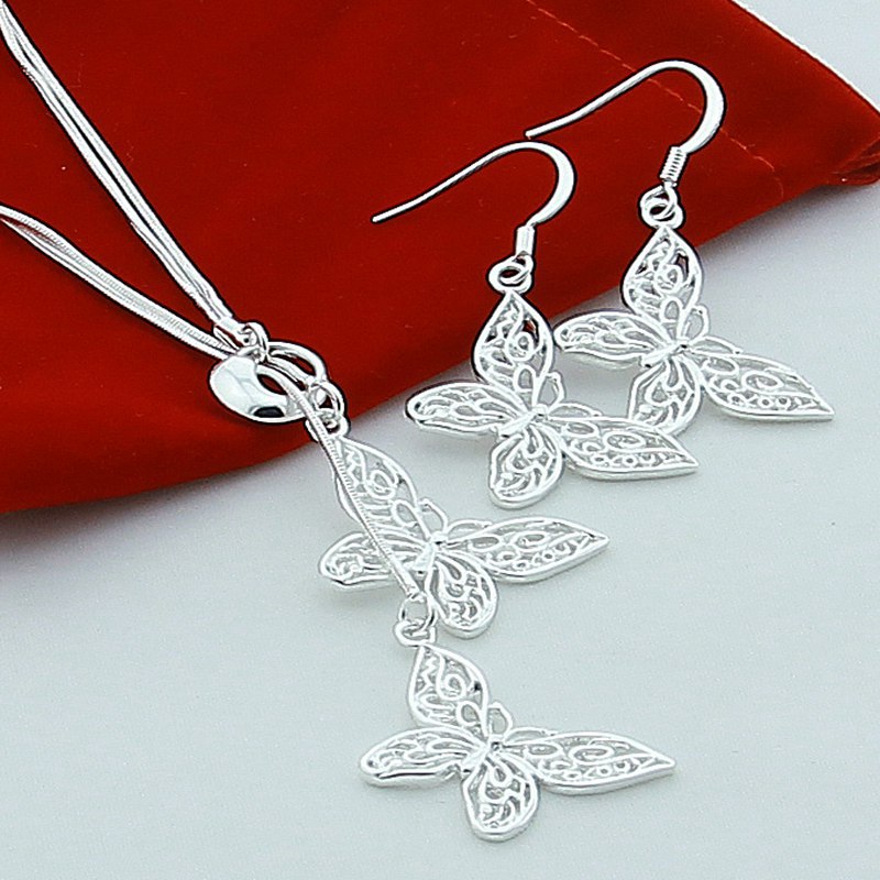 women sets jewelry plated charm butterfly necklaces earrings e328 - 네이버쇼핑