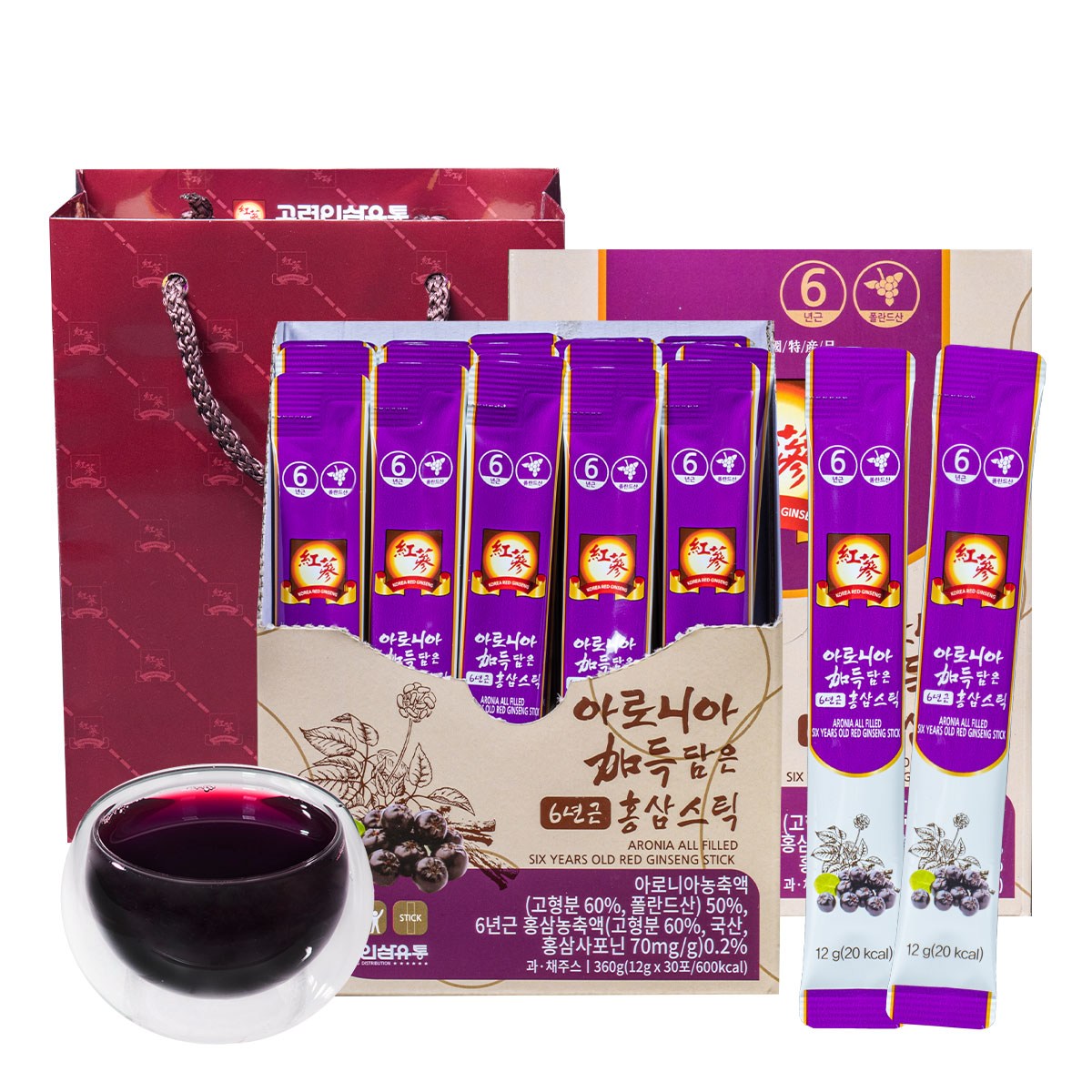 고려인삼유통 아로니아 가득 담은 6년근 홍삼스틱 12g x 30개입