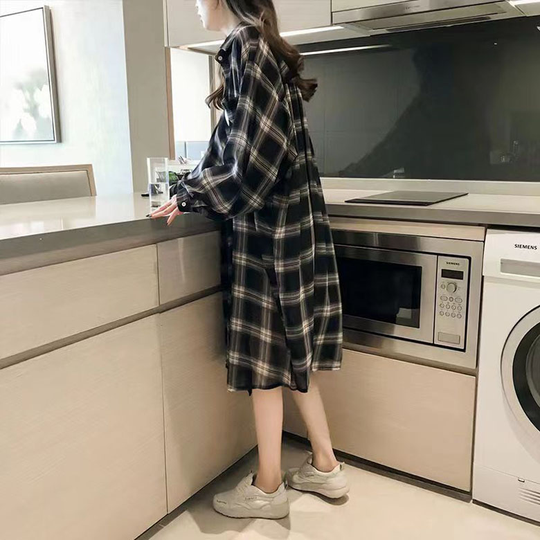 체크롱남방 여성 가을셔츠 래이어드 롱 블라우스 코디
