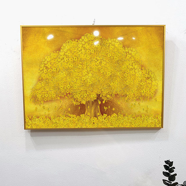돈들어오는 그림 황금 나무 가로 와이드 골드 배경 풍수 인테리어 액자 개업선물 거실