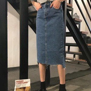 데님 밑단 롱 A라인 일자 스커트