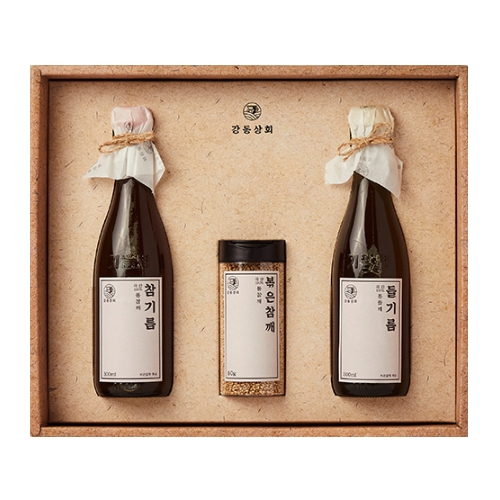 강동상회 참기름 300ml + 들기름 300ml + 볶음참깨 80g 선물세트