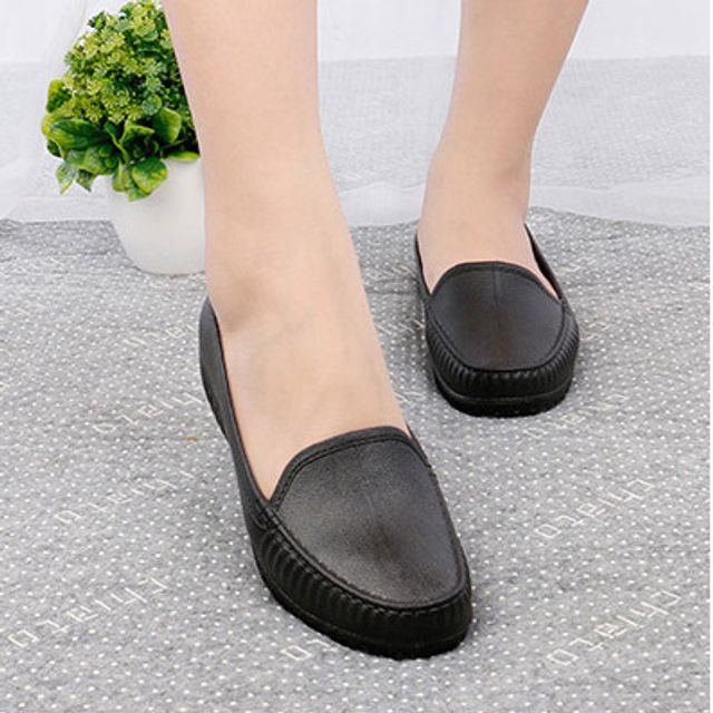 여성 고무 플랫슈즈 가벼운 발편한 슬립온 단화 2색 블랙-230mm