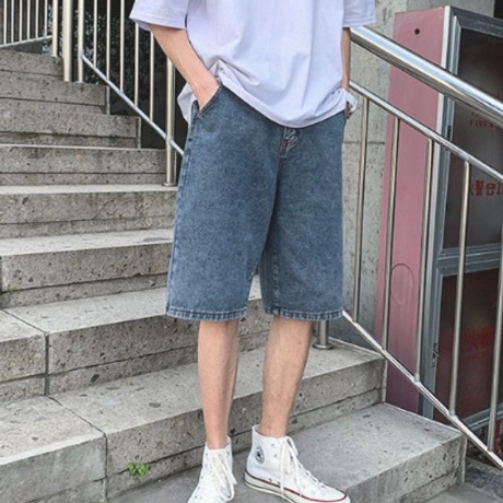 클래식 스타일 남성 루즈핏 청반바지 캐주얼스타일 연청-M