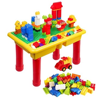 burgkidz Kids 2-in-1 Block Table with Baseplate Board and 68 Piece Large Building Blocks Children E - 네이버쇼핑