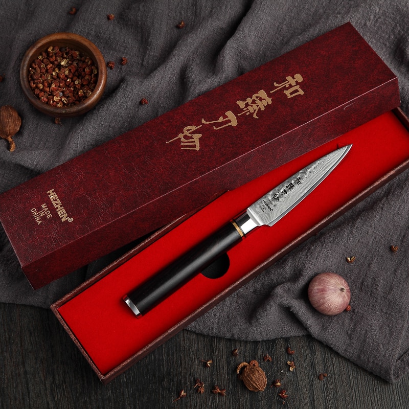HEZHEN 3 5 패링 키친 나이프 VG10 다마스커스 스틸 고품질 펠러 과일 나이프 에보니 핸들