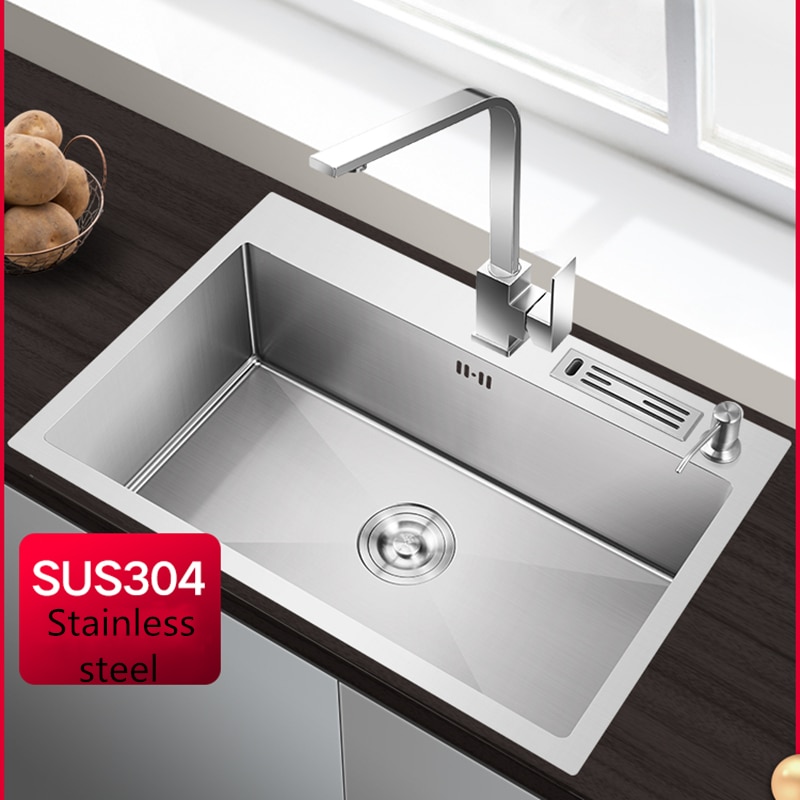 304 STAINLESS STEEL KITCHEN SINK SINGLE BOWL STAINLESS STEEL ABOVE COUNTER SINKS THICKENED HOUSEHOL - 네이버쇼핑