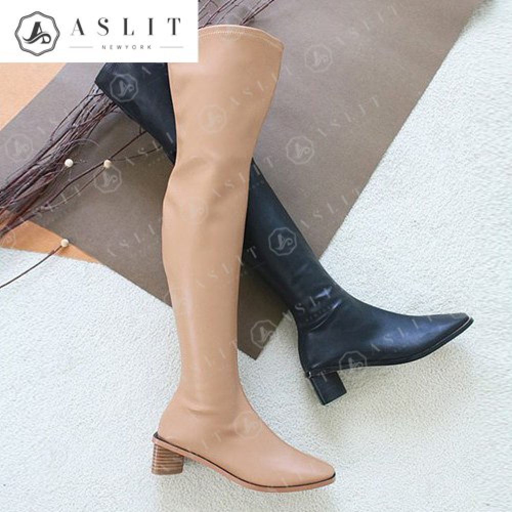 애슬릿 애슬릿 여성 스퀘어 미들 힐 오버 니 스판 롱 부츠
