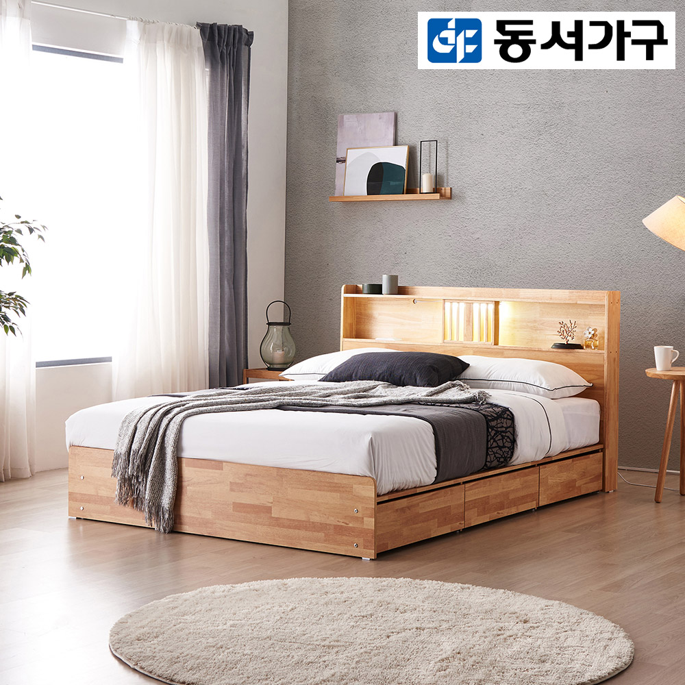 동서가구 피렌체 우든 LED 원목 수납 침대 프레임 Q(퀸)