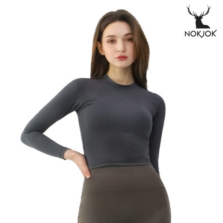 녹족 녹족 요가복 필라테스복 메리엘 크롭 긴팔티 웜그레이