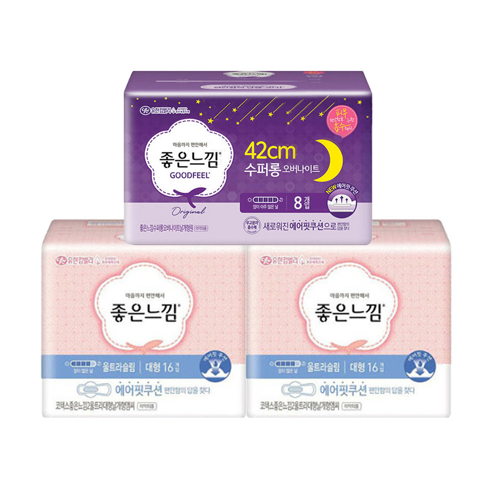 유한킴벌리 좋은느낌 에어핏쿠션 울트라 대형 16매 2개 + 슈퍼롱 8매