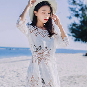 비키니 커버업 여름 펀칭 레이스 시스루 원피스 비치웨어 체형커버