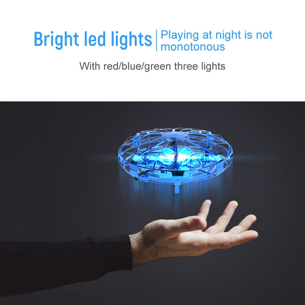 미니 UFO 드론 RC 헬리콥터 항공기 장난감 Quadcopter 적외선 손 감지 대화 형 비행 접시 완구 골든