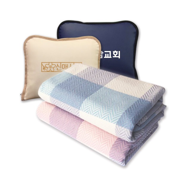 OU 해피온 꼬레아 페블가죽쿠션 항공담요