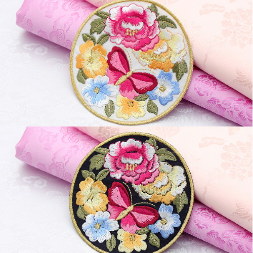 소잉데일리 한복 꽃 나비 원형 자수장식 대 부자재