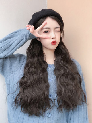 가발모자 베레모 자녀 가을 겨울 패션에 두루 어울리는 롱 웨이브 닷컴 컬러 헤어 일체형 페도라