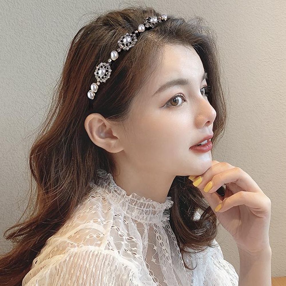 우아한 진주 헤어 공주풍 화관 레트로 머리띠 헤