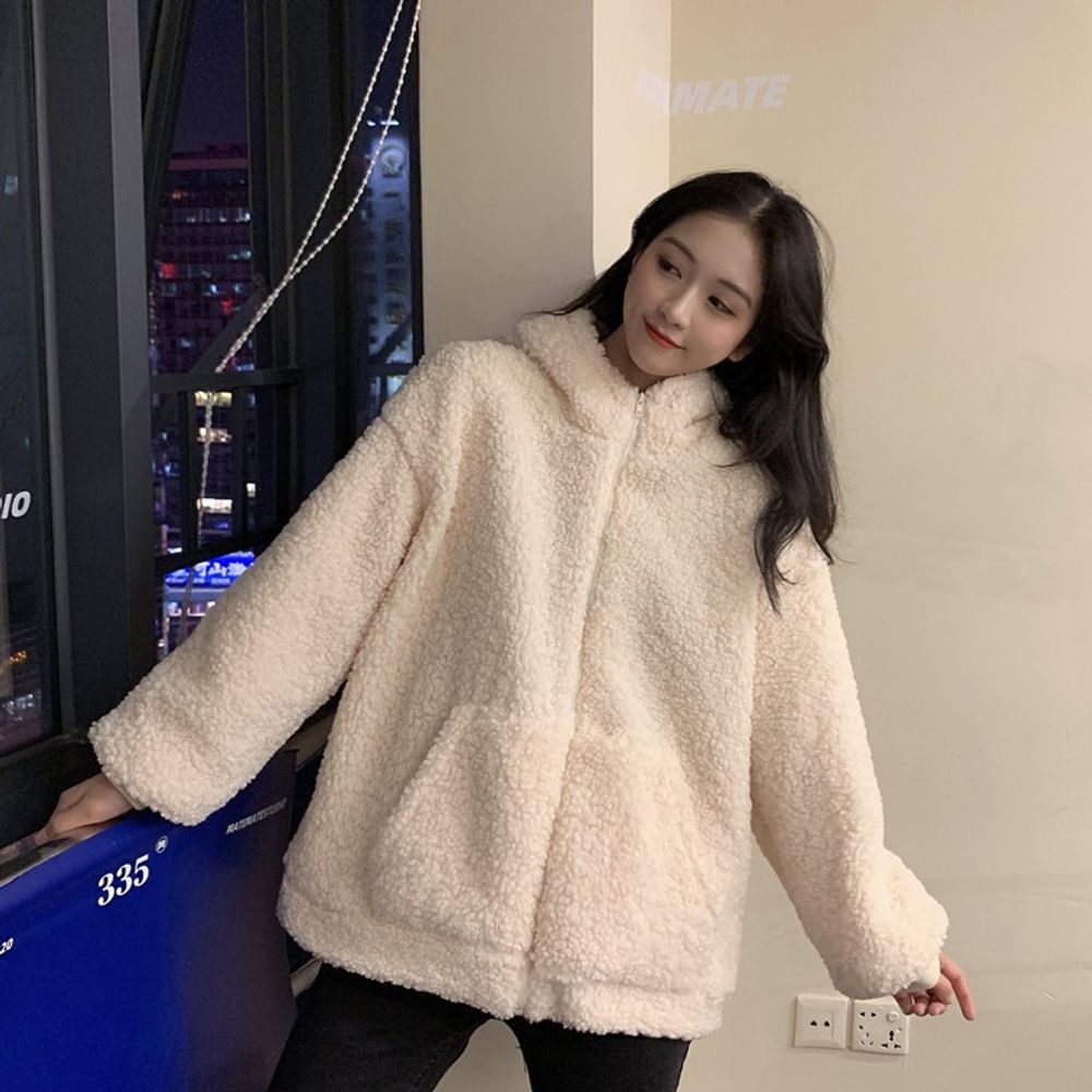 귀달이 뽀글이 후드 후리스 점퍼 데일리 오버핏