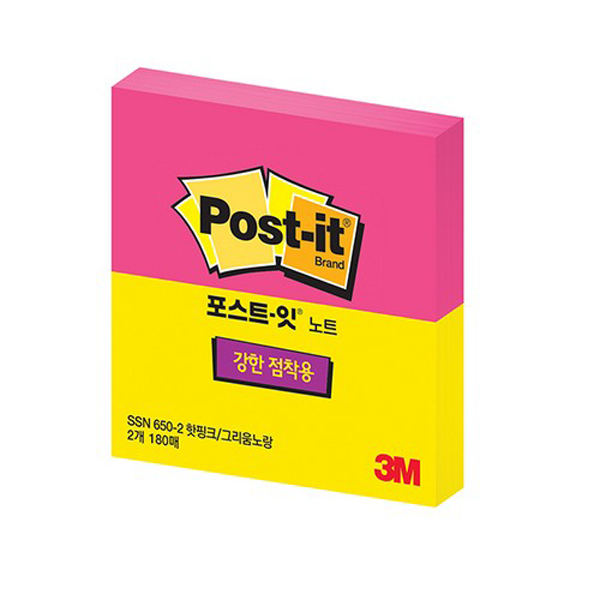 포스트-잇 강한점착용 노트 613 그리움노랑 핫핑크 새싹그린 3M