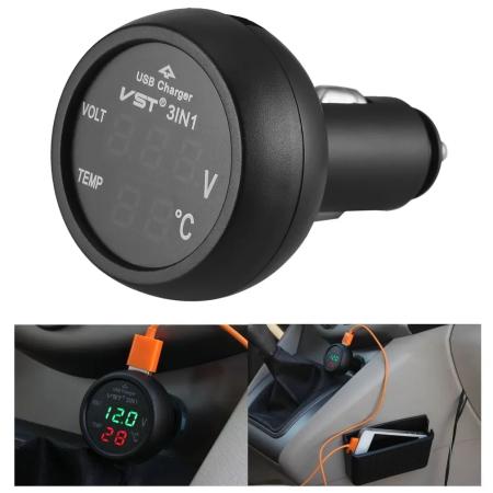 새로운 디지털 미터 모니터 3 in 1 LED USB 자동차 충전기 전압계 배터리 LCD 듀얼 디스플레이