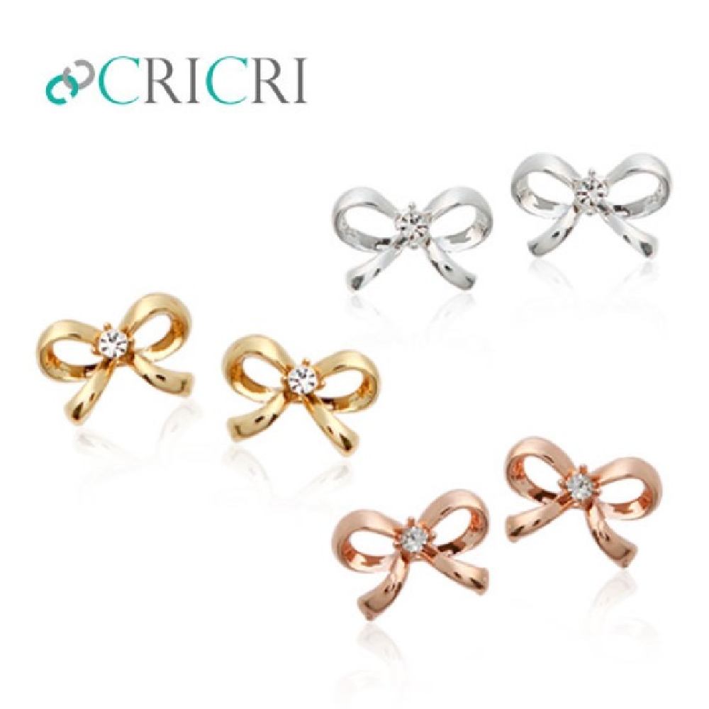 CRICRI 리본 스와로브스키 크리스탈 은침귀걸이 로즈 B1235