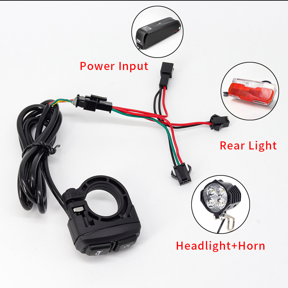 WEXPLORE 전기 자전거 전조등 후미등 세트 입력 12V 24V 36V 48V 60V 내장 스피커 헤드라이트