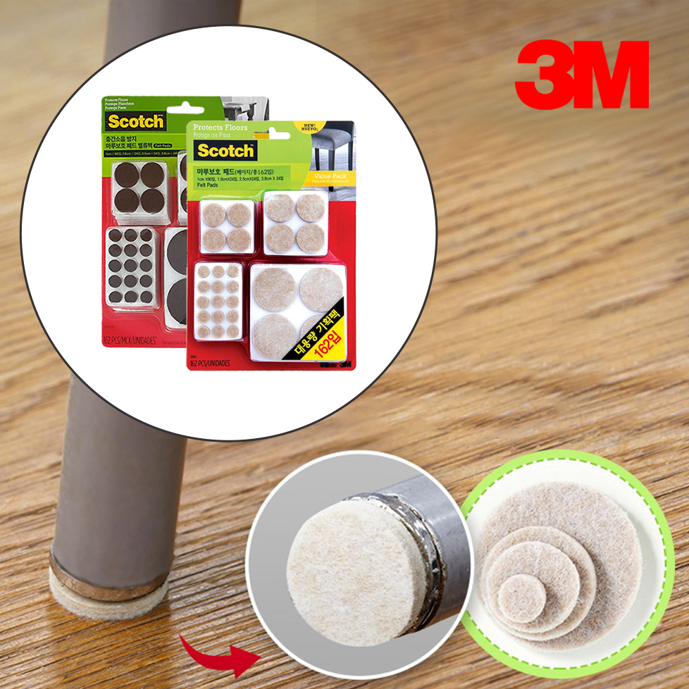 3M 3M 스카치 마루보호 패드 밸류팩 소음방지 패드 162개입