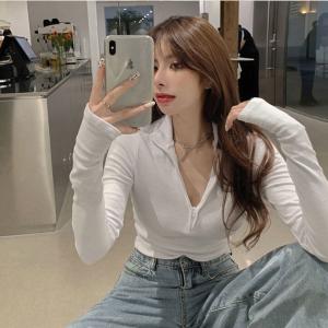 여자 슬림핏 티셔츠 반집업 트렌디 캐주얼 골지소재