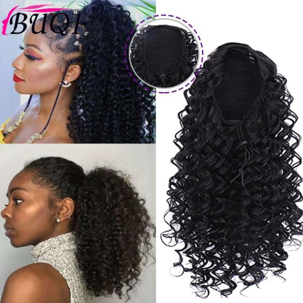 BUQI Drawstring Afro 곱슬 포니 테일 합성 헤어 번 Chignon 헤어 피스 여성용 클립 인 헤어 익스텐션