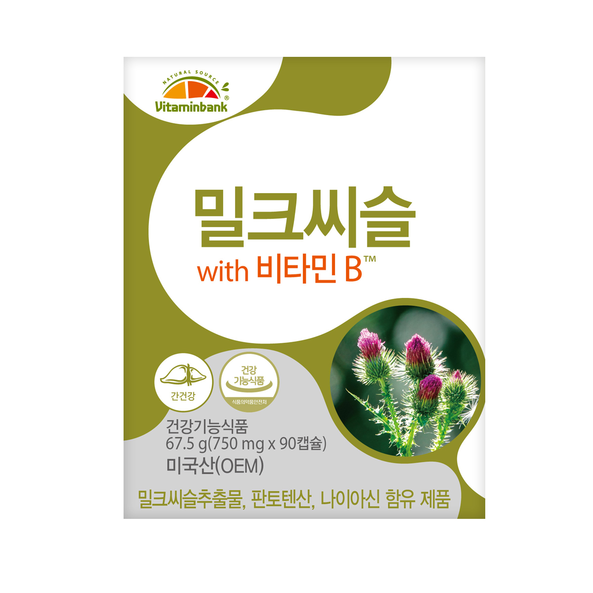 비타민뱅크 밀크씨슬 with 비타민B 750mg x 90캡슐