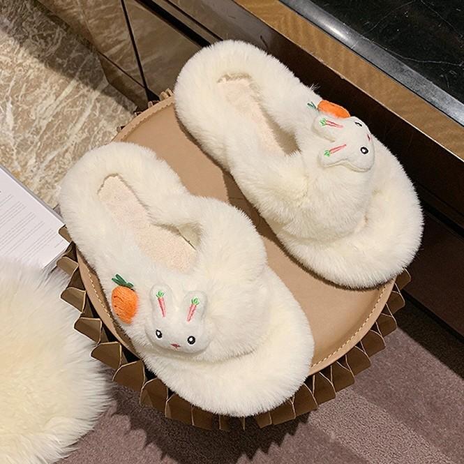 여성 토끼 당근 털슬리퍼 실내화 귀여운 퍼 밍크 털실내화