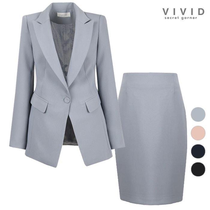 비비드시크릿가너 VIVID SET 여성 키비솔리드 정장자켓 정장스커트 세트