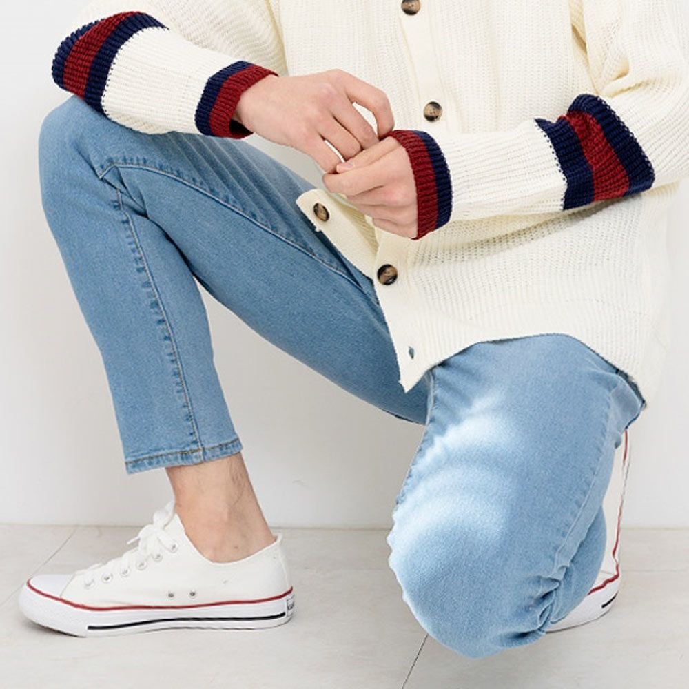 남자 슬림 청바지 연청 데일리 스판 데이트 라이트블루-S 28