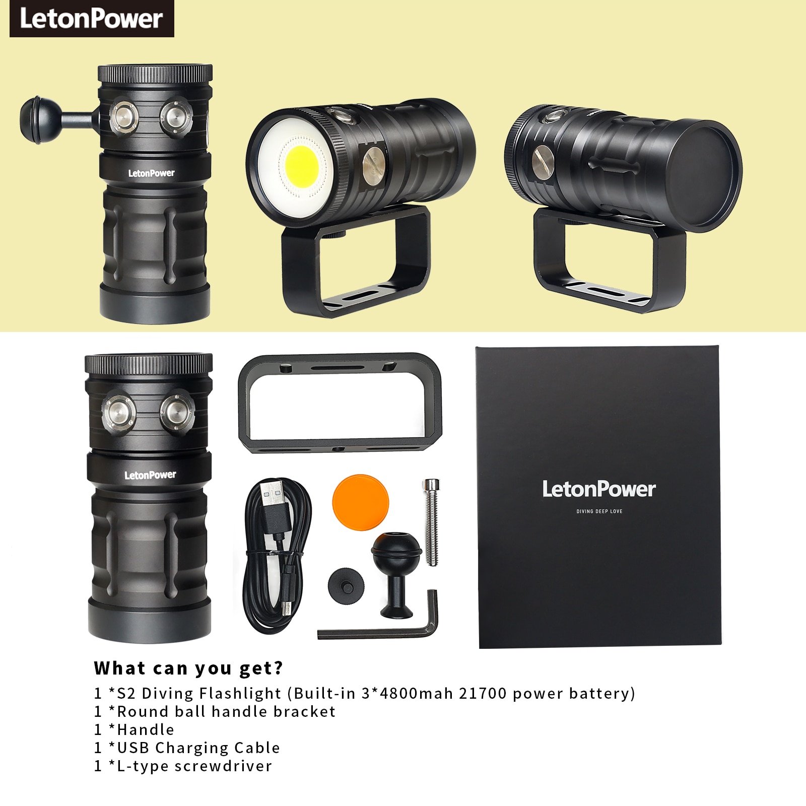 LetonPower 다이빙 손전등 COB 18000 루멘 수중 LED 스쿠버 조명 100m 방수 비디오 토치