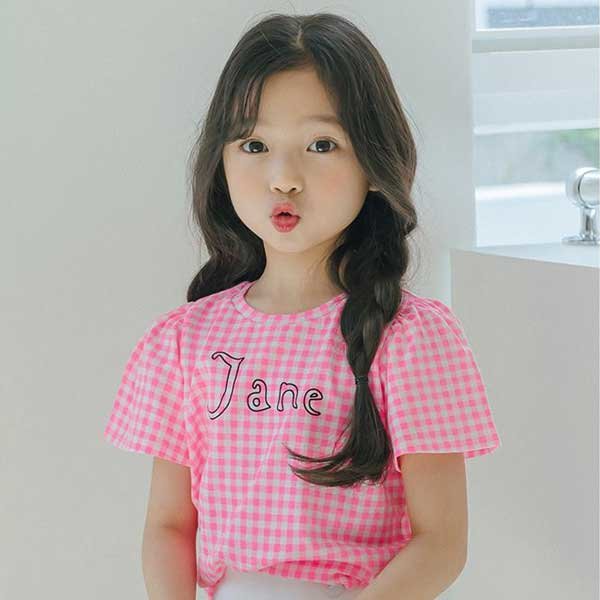 아이러브제이 아이러브제이 제인 체크 셔링 반팔 티 JUUTO46