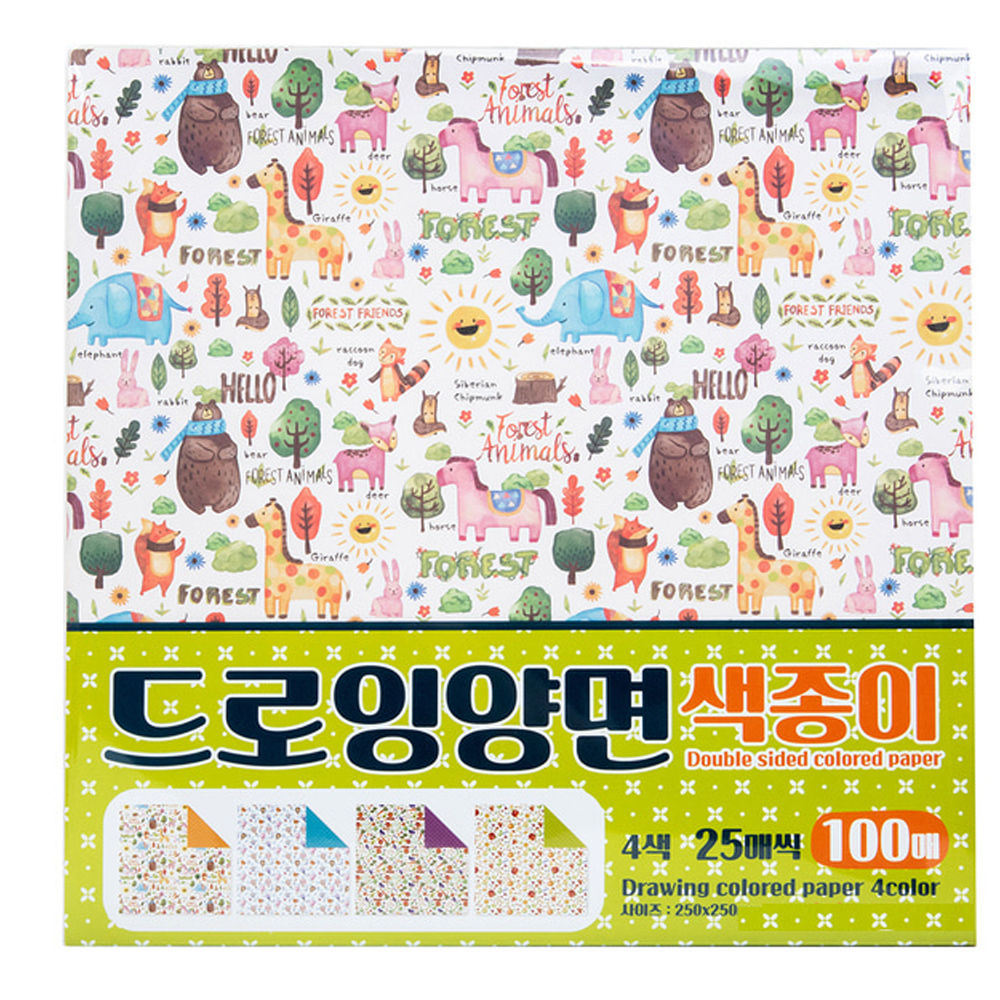 유니아트 디자인랩 드로잉 양면 색종이 4 x 25매씩 총 100매입 공작용 공예용 컬러 접기 학생 문구용