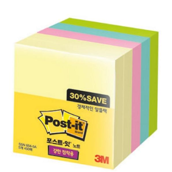 포스트잇 노트 알뜰팩SSN mm 654-5A 76X76
