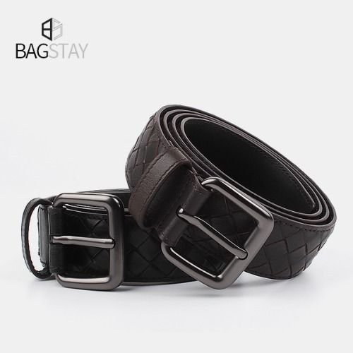Only B S 남자 천연 송아지가죽 격자무늬 벨트 B122BT