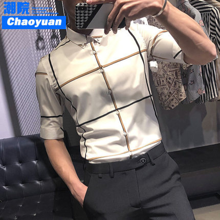 남 슬림핏 영국식 셔츠 썸머핏 셔츠 남 5부 소매 000108188