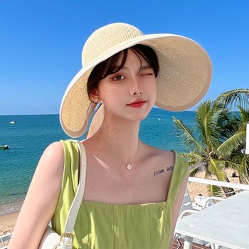 리본 밀짚모자 썬캡 해변 챙넓은모자 여성 여름 모자 바캉스 여행 라피아햇