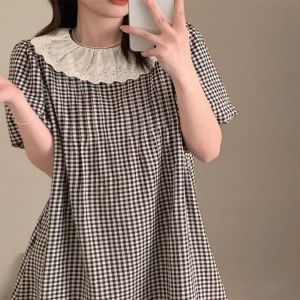 A라인원피스 메이비굿 미니원피스 레이스카라 체크 원