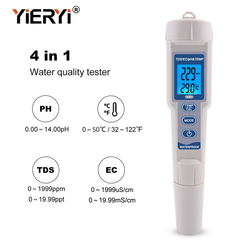 yieryi 4 in 1 TDS PH TDS EC 온도계 디지털수질모니터 수영장 식수 아쿠아리움 PH 미터
