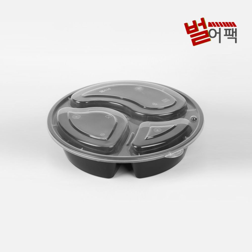 담은 일회용사각용기 칸 원형 반찬 3칸 150개 SZ-838-3